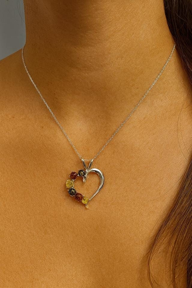 Bernstein Herz Anhänger 925 Silber Collier Kette Silberherz mit Bernstein