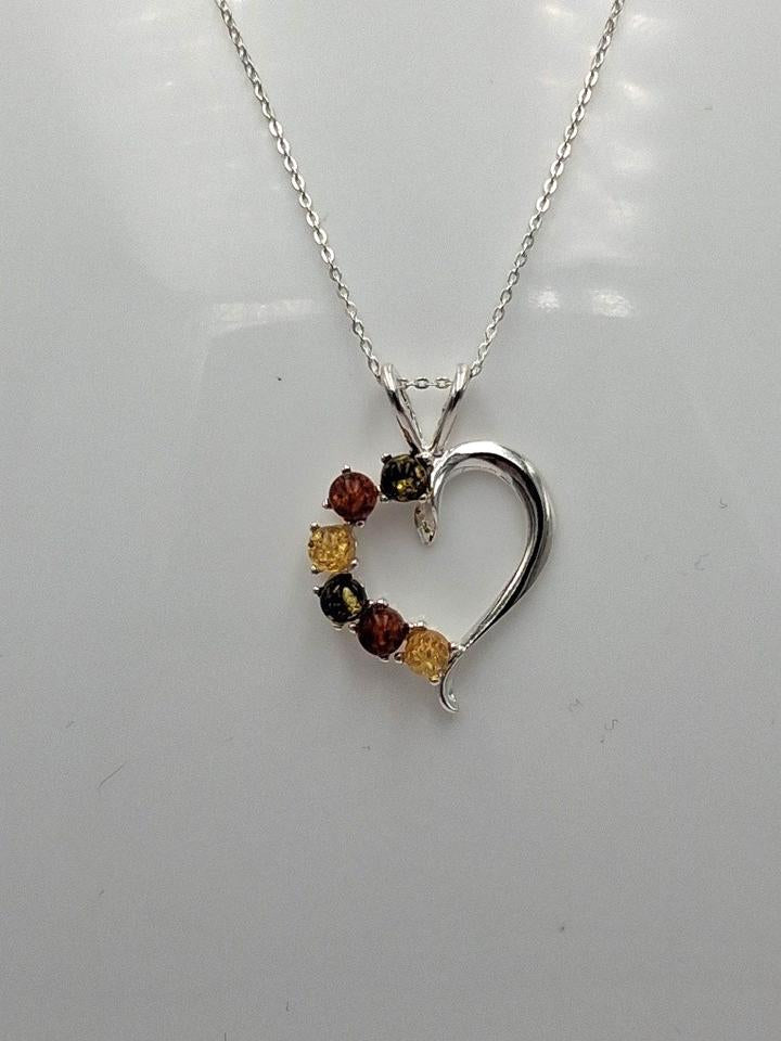 Bernstein Herz Anhänger 925 Silber Collier Kette Silberherz mit Bernstein