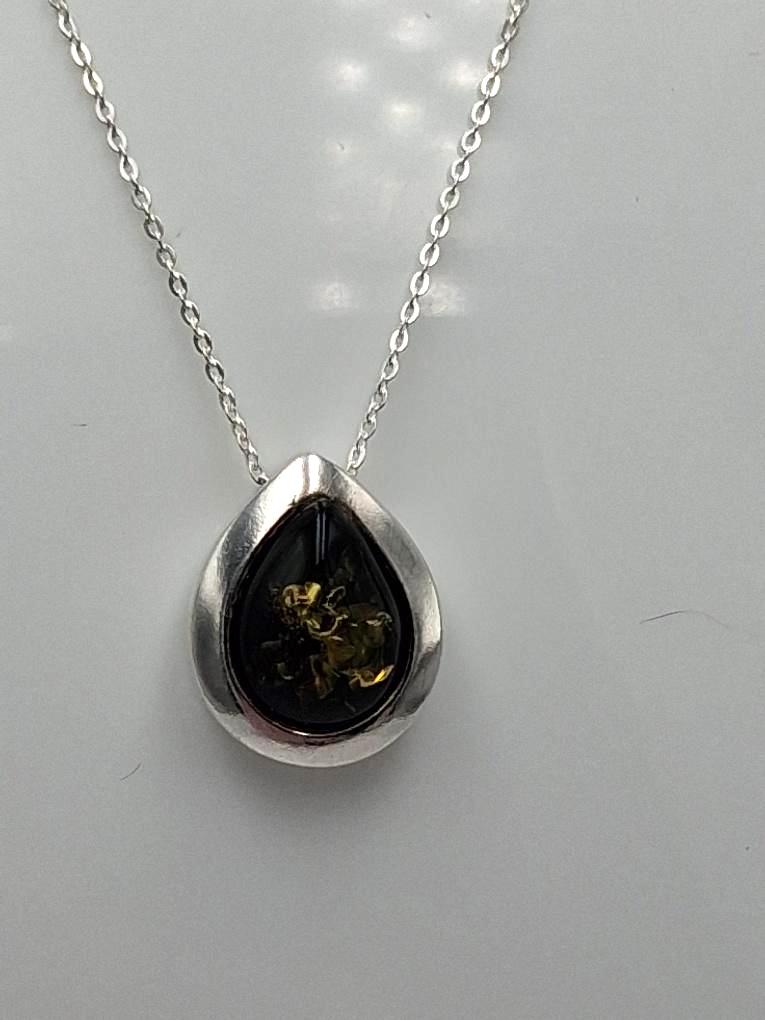 Designer Bernstein Anhänger 925 Silber Collier Kette Bernsteinanhänger Top Edel