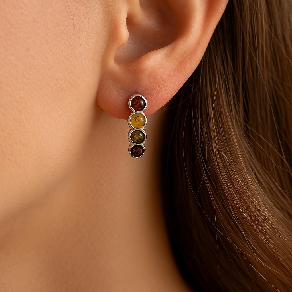 Bernstein Halbrohr-Creolen  Sterling Silber 925 Multicolor Sterling Creolen