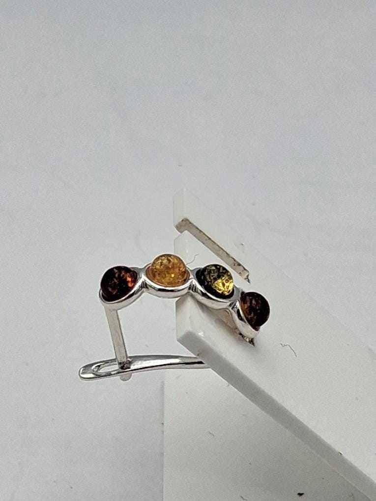 Bernstein Halbrohr-Creolen  Sterling Silber 925 Multicolor Sterling Creolen