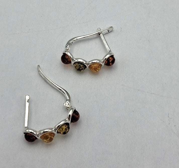 Bernstein Halbrohr-Creolen  Sterling Silber 925 Multicolor Sterling Creolen