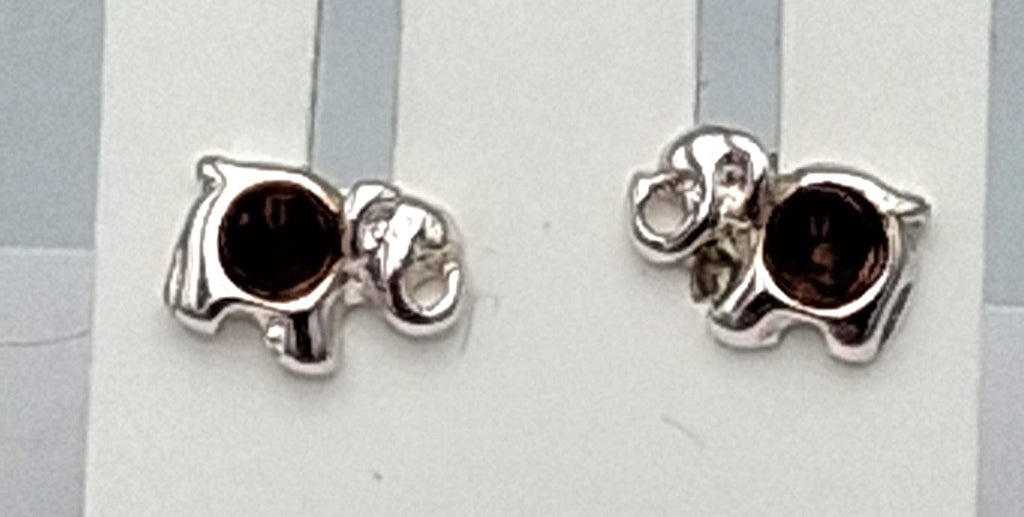 Elefanten Ohrstecker  925 Sterling Silber mit dunklem Natur-Bernstein  Tier ohrstecker für Kinder