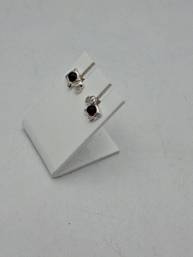 Elefanten Ohrstecker  925 Sterling Silber mit dunklem Natur-Bernstein  Tier ohrstecker für Kinder
