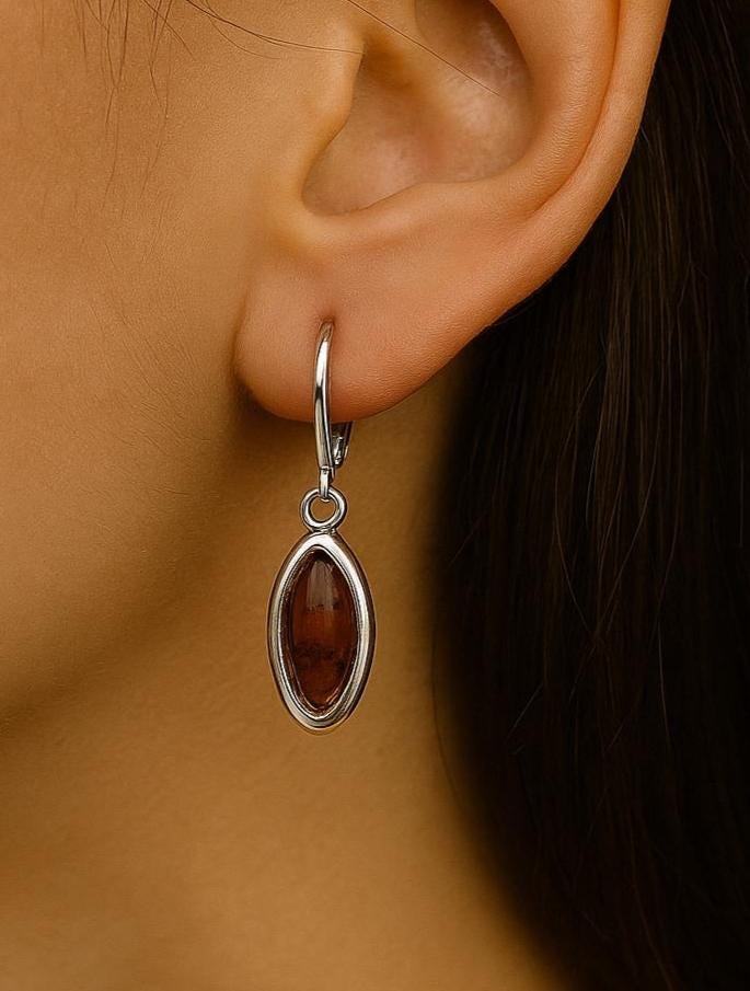 Bernstein Ohrhänger (Tropfenform/Oval)  925 Sterling Silber mit Brisur