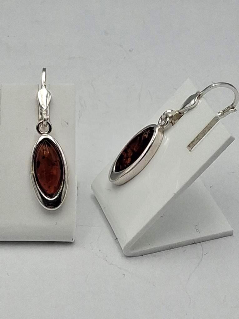 Bernstein Ohrhänger (Tropfenform/Oval)  925 Sterling Silber mit Brisur