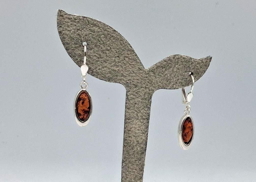 Bernstein Ohrhänger (Tropfenform/Oval)  925 Sterling Silber mit Brisur