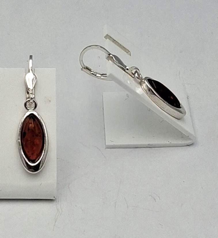 Bernstein Ohrhänger (Tropfenform/Oval)  925 Sterling Silber mit Brisur