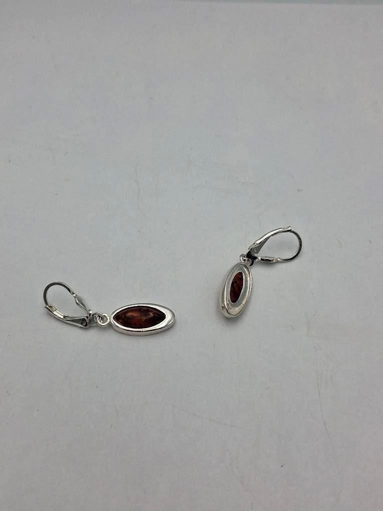 Bernstein Ohrhänger (Tropfenform/Oval)  925 Sterling Silber mit Brisur