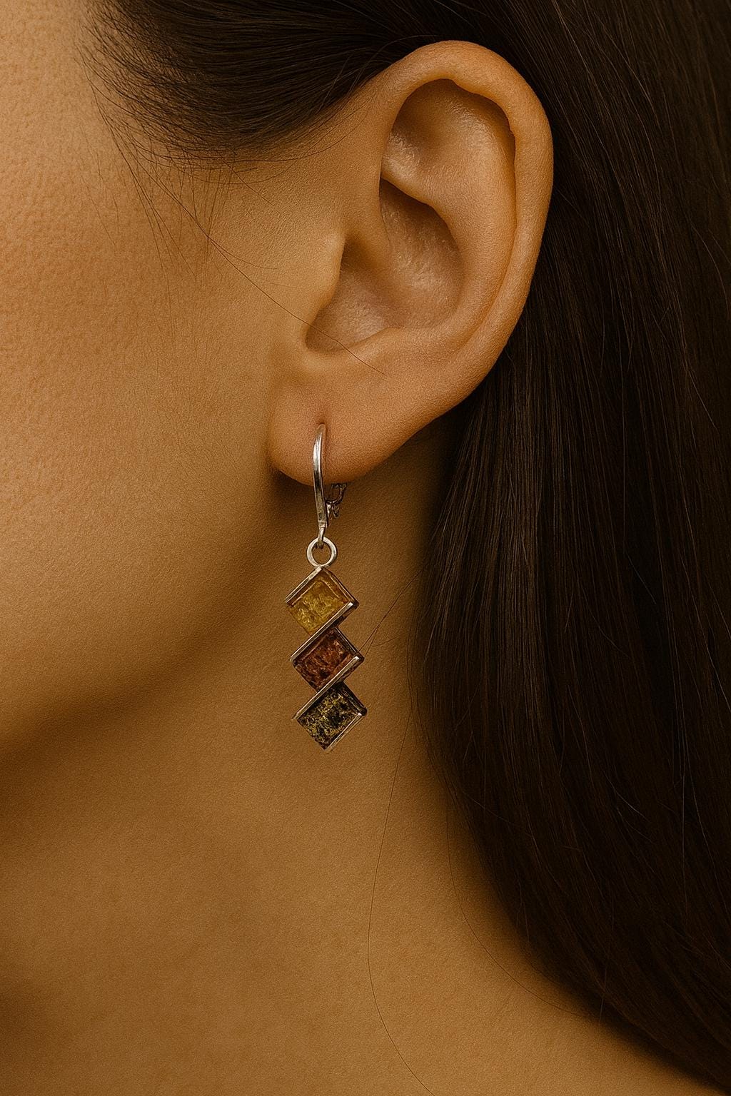 Bernstein Ohrhänger 925 Sterling Silber | Langer Ohrschmuck dreifarbig ca 4,3 gr