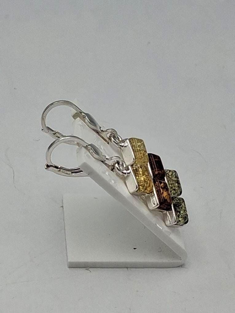 Bernstein Ohrhänger 925 Sterling Silber | Langer Ohrschmuck dreifarbig ca 4,3 gr
