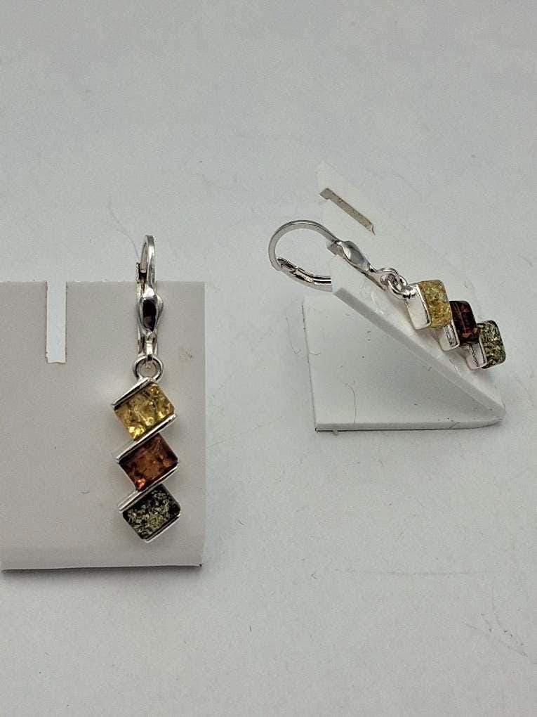 Bernstein Ohrhänger 925 Sterling Silber | Langer Ohrschmuck dreifarbig ca 4,3 gr