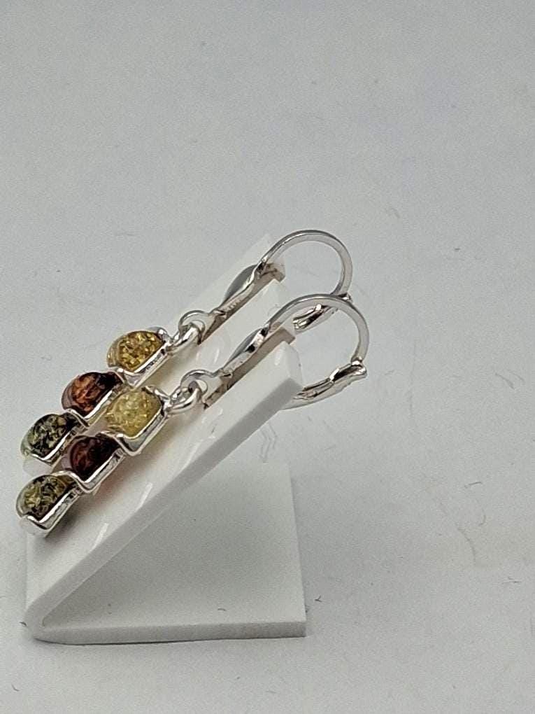 Bernstein Ohrhänger 925 Sterling Silber | Langer Ohrschmuck dreifarbig ca 4,3 gr