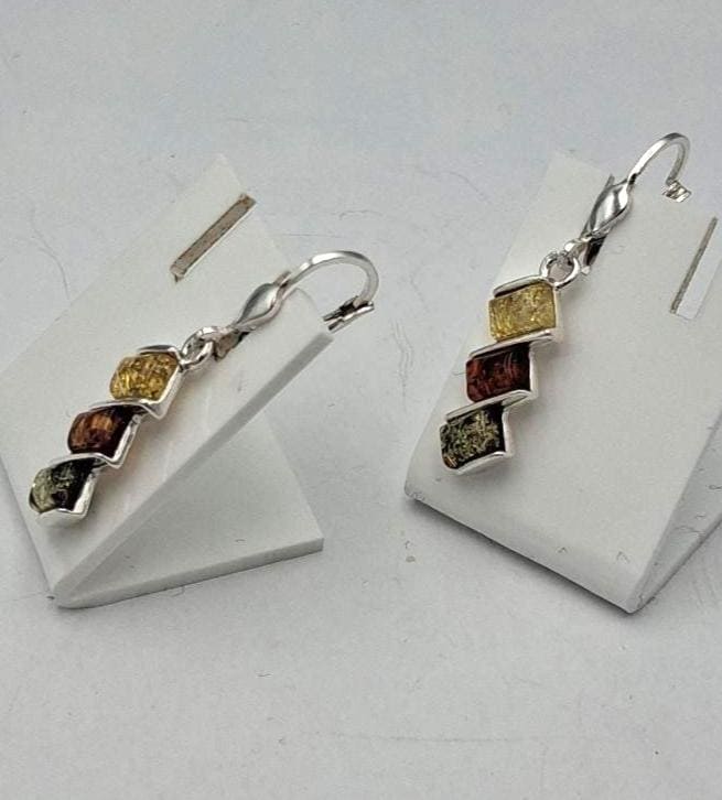 Bernstein Ohrhänger 925 Sterling Silber | Langer Ohrschmuck dreifarbig ca 4,3 gr