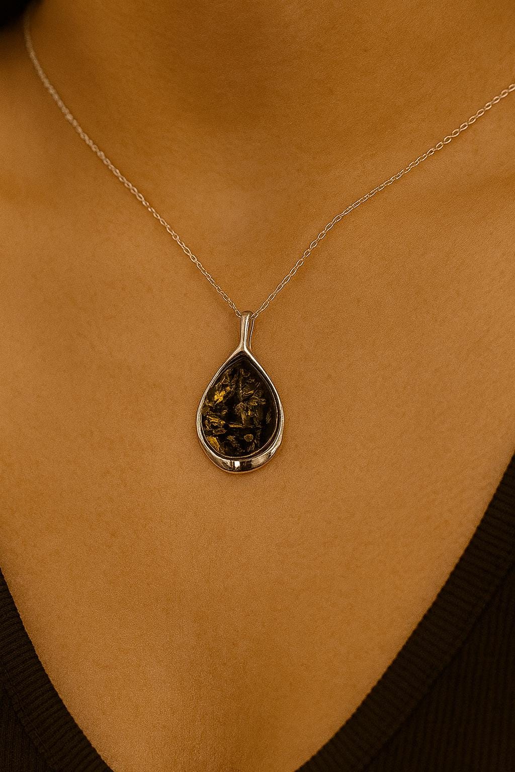 Bernstein Designer Anhänger 925 Silber Collier Kette Bernsteinanhänger Top Edel