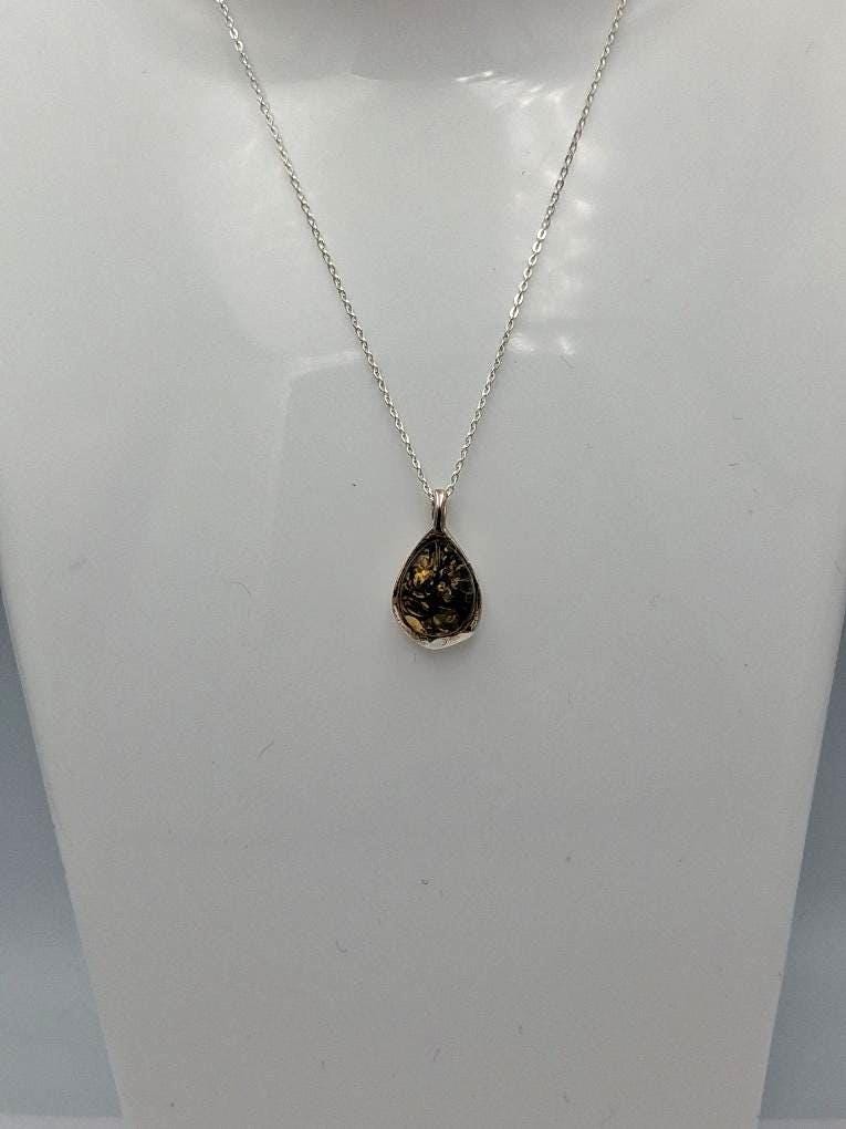 Bernstein Designer Anhänger 925 Silber Collier Kette Bernsteinanhänger Top Edel