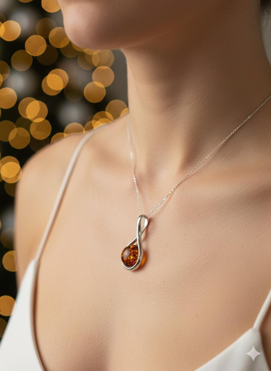 Edler Bernstein Anhänger 925 Silber Collier Kette Bernsteinschmuck aus Litauen