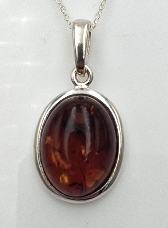 Bernstein Anhänger aus 925 Sterling Silber  Inkl. Kette 45cm aus Litauen dunkel rot brauner Bernstein