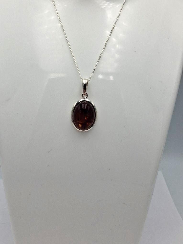 Bernstein Anhänger aus 925 Sterling Silber  Inkl. Kette 45cm aus Litauen dunkel rot brauner Bernstein