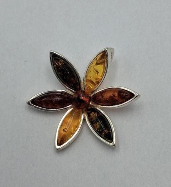 Blumen Anhänger 925 Silber Collier Kette Bernstein aus Letland drei verschiedene Farben von Bernstein aus dem Baltikum Edel