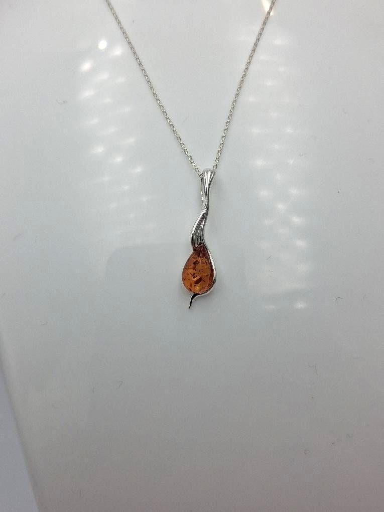 Anhänger mit Bernstein-Tropfen 925 Sterling Silber Collier vom Baltikum