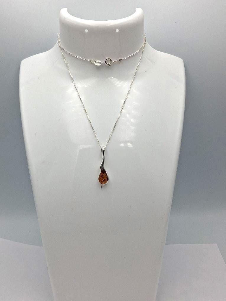 Anhänger mit Bernstein-Tropfen 925 Sterling Silber Collier vom Baltikum