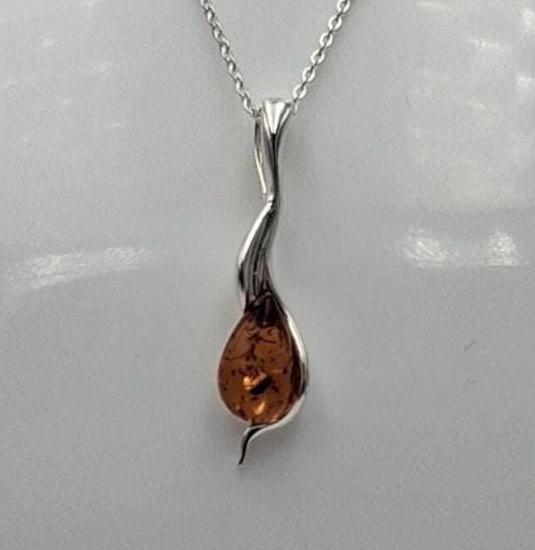 Anhänger mit Bernstein-Tropfen 925 Sterling Silber Collier vom Baltikum