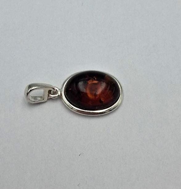 Bernstein Anhänger aus 925 Sterling Silber  Inkl. Kette 45cm aus Litauen dunkel rot brauner Bernstein