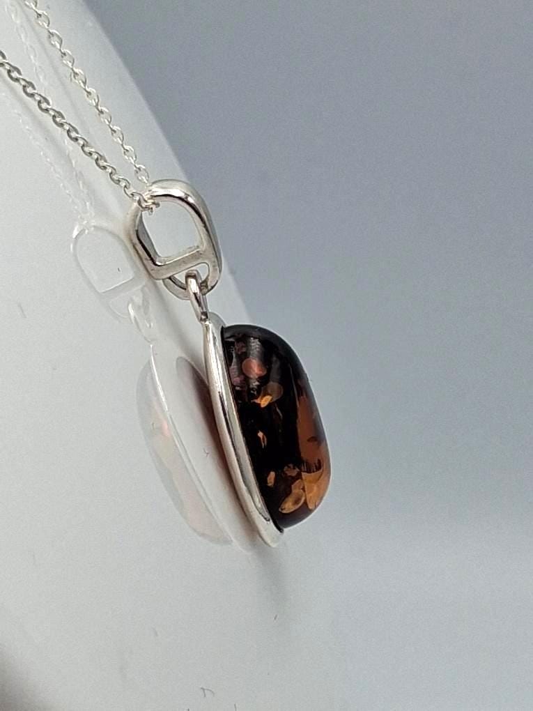 Bernstein Anhänger aus 925 Sterling Silber  Inkl. Kette 45cm aus Litauen dunkel rot brauner Bernstein