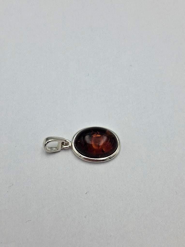 Bernstein Anhänger aus 925 Sterling Silber  Inkl. Kette 45cm aus Litauen dunkel rot brauner Bernstein