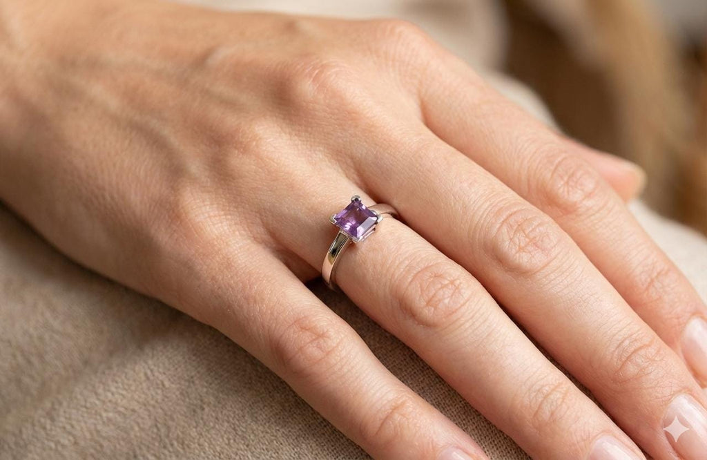 0,36 Carat Amethyst Ring 925 Silber Fingerring  Edelsteinring Grosse 8