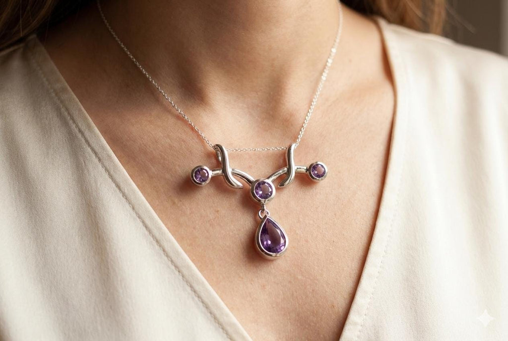 Edler 2,8 Carat Amethyst Anhanger 925 Silber Collier Kette Design Pur Colliranhanger