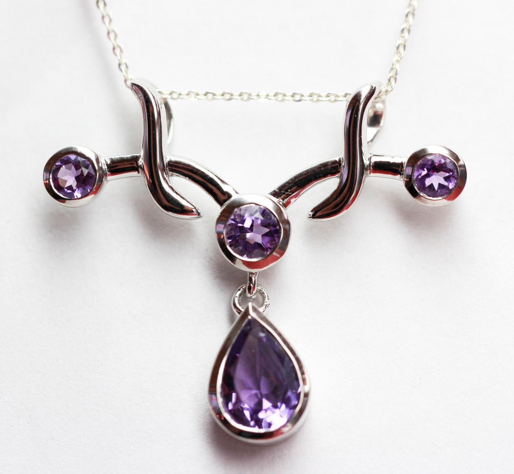 Edler 2,8 Carat Amethyst Anhanger 925 Silber Collier Kette Design Pur Colliranhanger