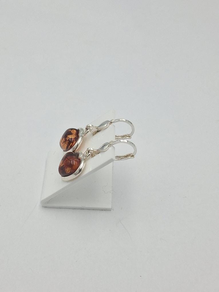 Bernstein Herz Ohrringe in Sterling Silber  Handgefertigtes Design  Romantisches Geschenk für Sie Bernstein aus Litauen