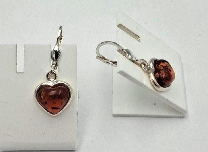 Bernstein Herz Ohrringe in Sterling Silber  Handgefertigtes Design  Romantisches Geschenk für Sie Bernstein aus Litauen