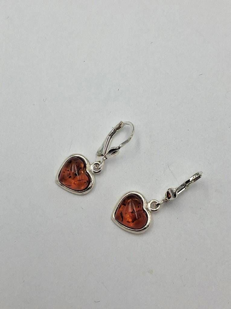 Bernstein Herz Ohrringe in Sterling Silber  Handgefertigtes Design  Romantisches Geschenk für Sie Bernstein aus Litauen
