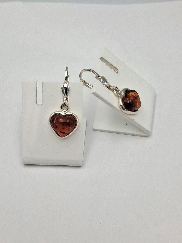 Bernstein Herz Ohrringe in Sterling Silber  Handgefertigtes Design  Romantisches Geschenk für Sie Bernstein aus Litauen