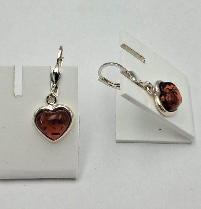 Bernstein Herz Ohrringe in Sterling Silber  Handgefertigtes Design  Romantisches Geschenk für Sie Bernstein aus Litauen