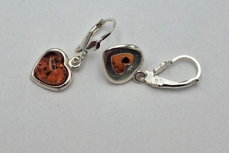 Bernstein Herz Ohrringe in Sterling Silber  Handgefertigtes Design  Romantisches Geschenk für Sie Bernstein aus Litauen
