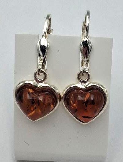 Bernstein Herz Ohrringe in Sterling Silber  Handgefertigtes Design  Romantisches Geschenk für Sie Bernstein aus Litauen