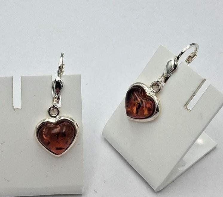 Bernstein Herz Ohrringe in Sterling Silber  Handgefertigtes Design  Romantisches Geschenk für Sie Bernstein aus Litauen