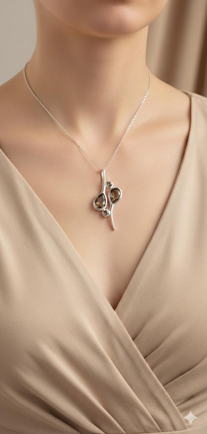 Echter Rauchquarz Silberanhänger 925, Braune Edelstein Kette, Kunstvolles Design, Statement Schmuck, Geschenk zum Jahrestag, 3,38 ct Unikat