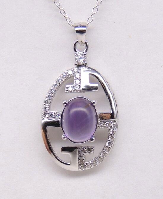 Echter Amethyst Silberanhänger 925, Moderne Edelstein Kette Lila, Designer Anhänger Lang, Schmuck, 1,33 ct  Hochwertig