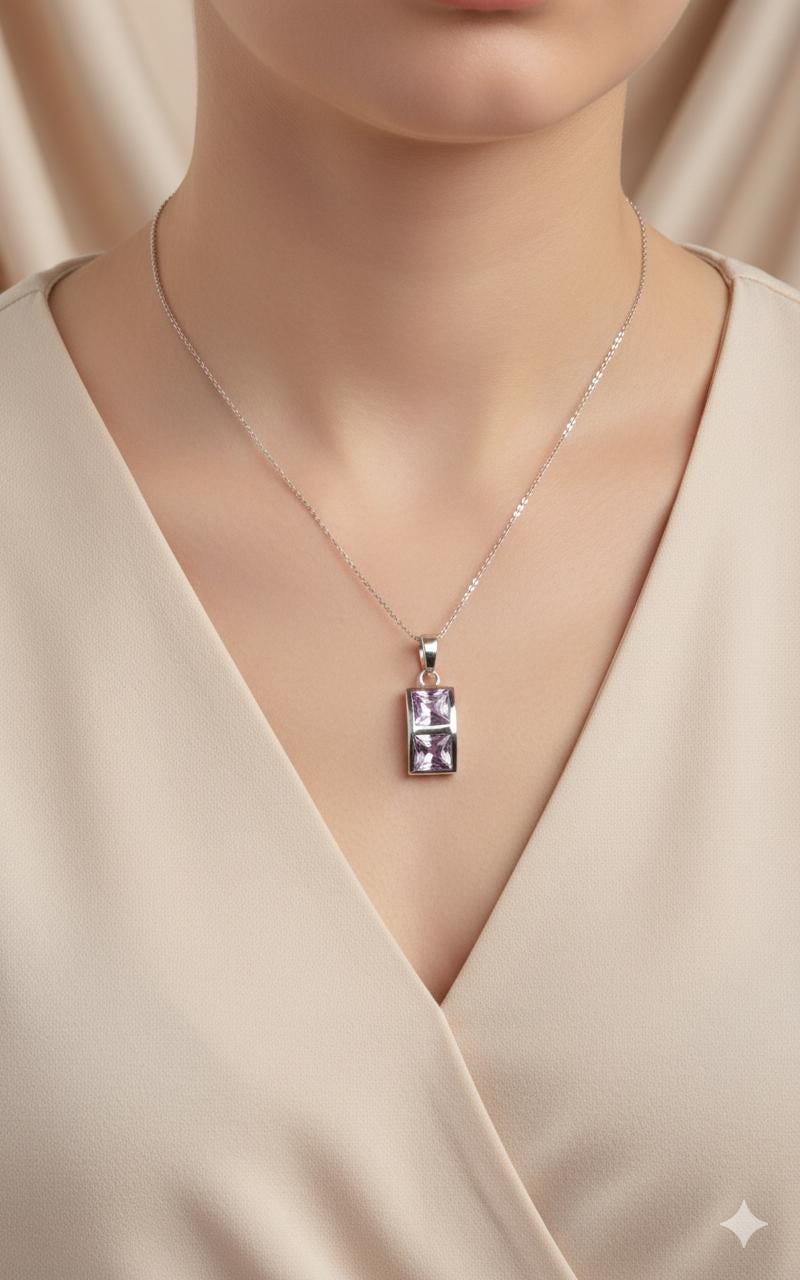 Echter Amethyst Anhänger 925 Silber - 2,9 Karat Violetter Edelstein - Geburtsstein Februar - Geschenk für Sie - Handgefertigter Schmuck"