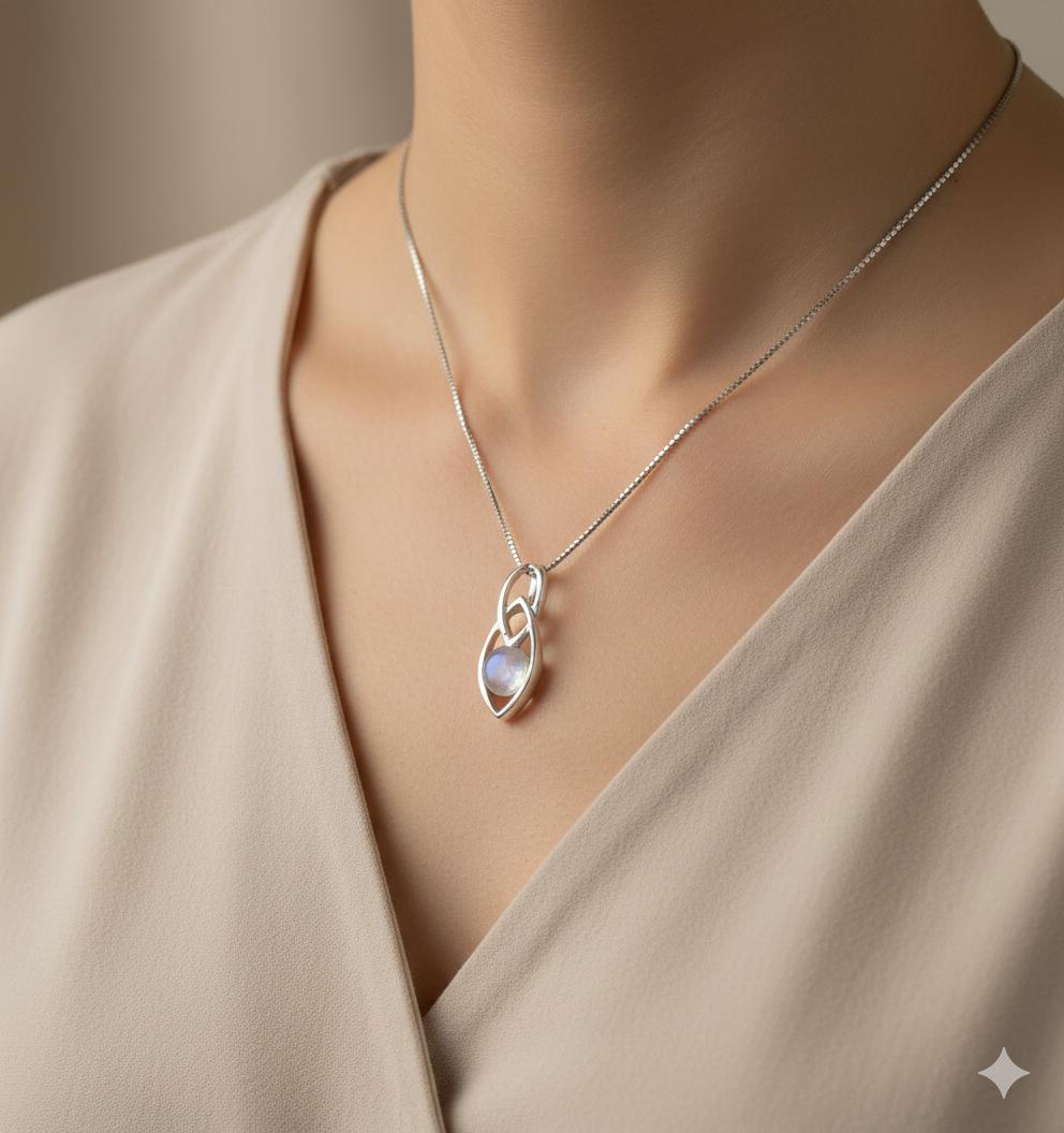 Edler 0,5 Carat Mondlichttopas Anhanger 925 Silber Collier Kette Topas