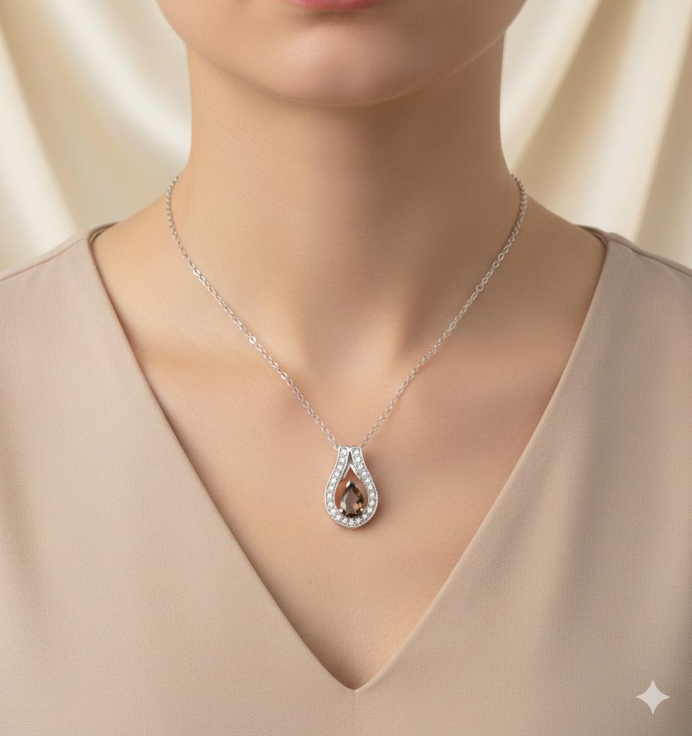 Edle 0,65 Carat Rauchquarz Anhänger 925 Silber weisstopas 925 Silber Topas