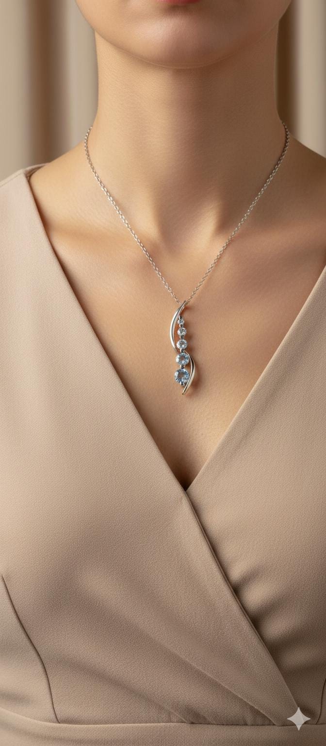 Echter Blautopas Silberanhänger 925, Hellblaue Edelstein Kette, Modernes Collier, Sky Blue Topas Schmuck, Geschenk für Frau, Handgefertigt