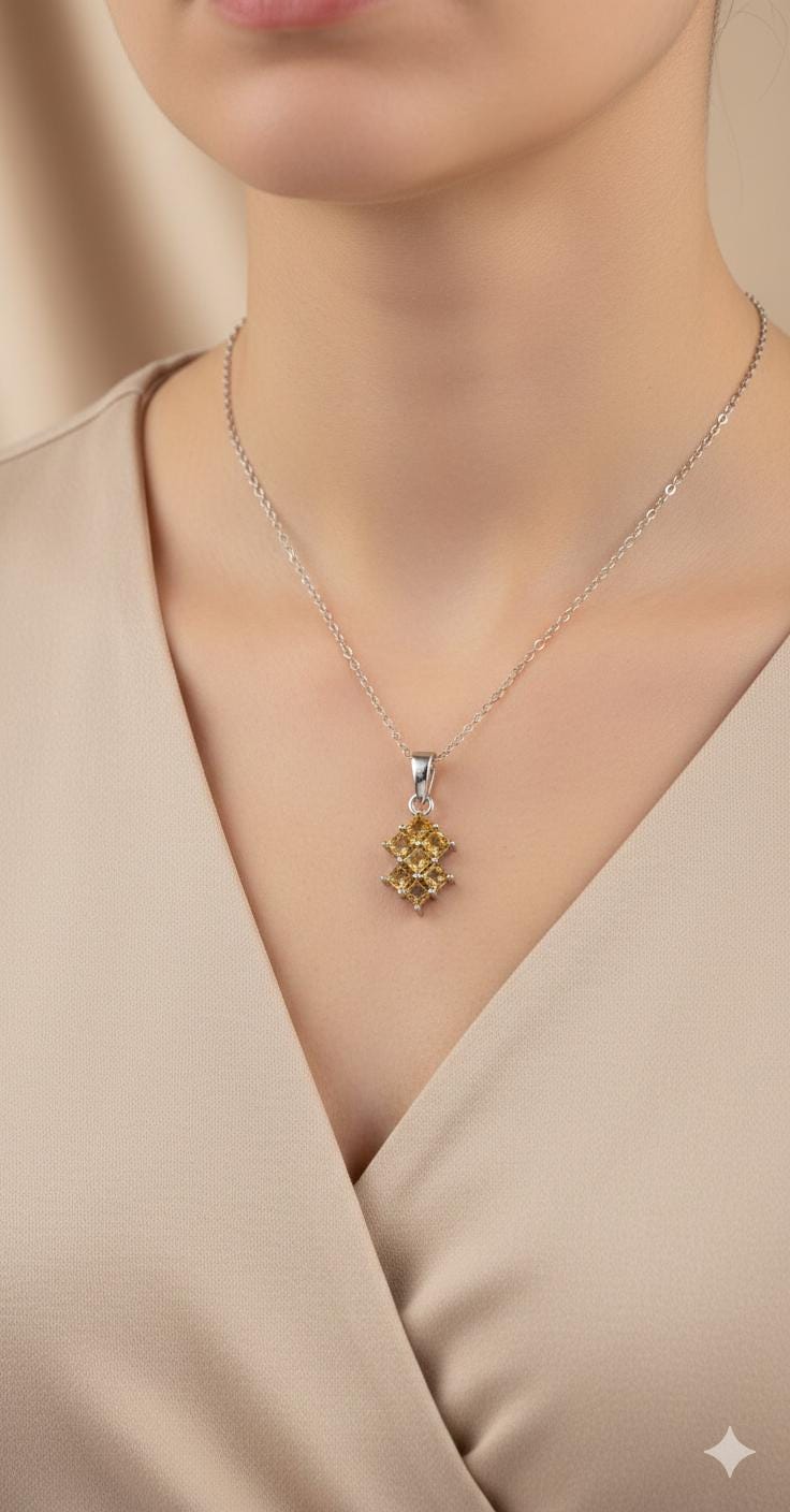 Echter Citrin Silberanhänger 925, Goldener Edelstein Schmuck, Gelbe Kristall Kette, Elegantes Design, 1,9 ct Unikat, Geschenk zum Geburtstag