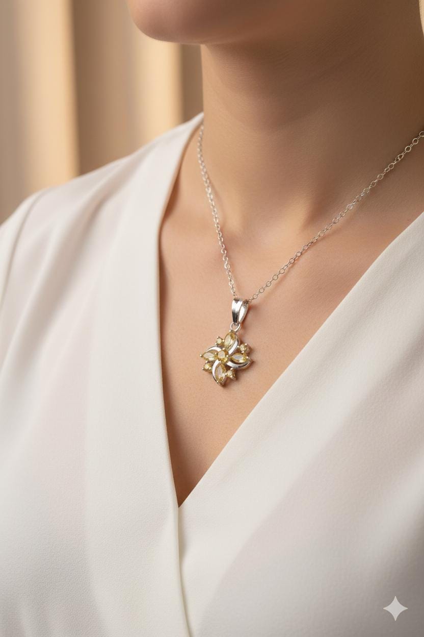 Echter Citrin Anhänger 925 Silber  0,8 Karat Gelber Edelstein Schmuck  Goldener Edelstein Anhänger Handgefertigt  Geschenk für Sie