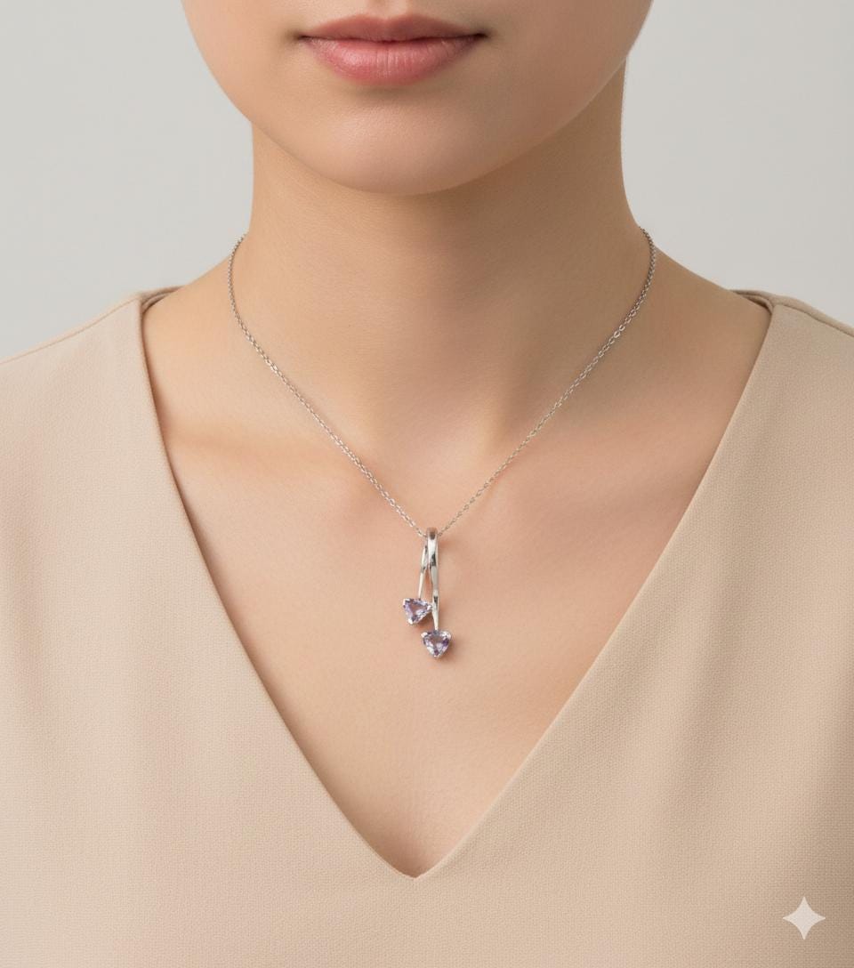 Amethyst Kette Silber 925 - Geburtsstein Februar Geschenk - Trillion Schliff Anhänger - Minimalistischer Violetter Schmuck - Edles Unikat